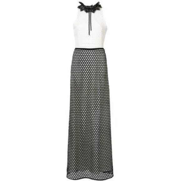 Nha Khanh Colorblock Mesh Embroidered Lace Gown - Picture 1 of 6